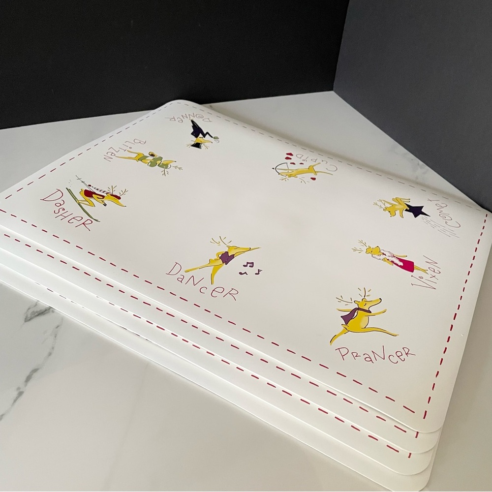 SET of 4 Reindeer Holiday Vinyl Placemats by Pottery Barn